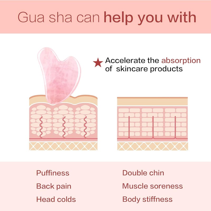 Contrybox Gua Sha Facial Tools, Rose Quartz Guasha Tool for Face & Eye, Puffiness Reducing & Jawline Sculpting Face Stone Gua Sha Tools for Skin Care Woman GuaSha Stone Tool, Pink - Image 5